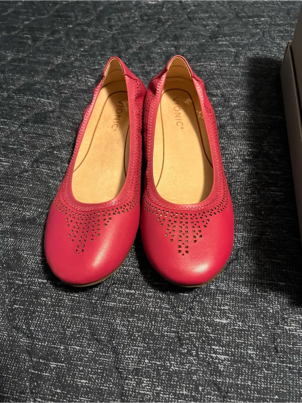 Vionic Red Perforated Leather Slip-On Flats